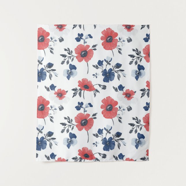Tenture Motif de pépites d'aquarelle - Rouge, Bleu et Blan (Devant)