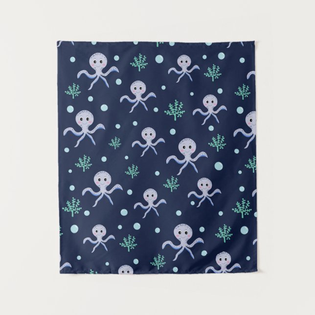 Tenture Motif de Pieuvre Mignonne (Devant)