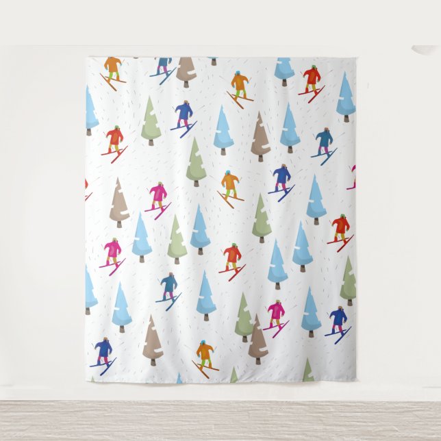 Tenture Motif de piste de ski de dessin animé mignon (Devant)