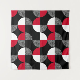 Tenture Motif de plaid géométrique noir, rouge, blanc.