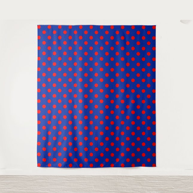 Tenture Motif de pois rouges sur fond bleu  (Devant)