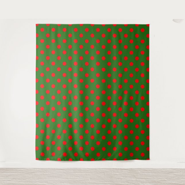 Tenture Motif de pois rouges sur fond vert  (Devant)
