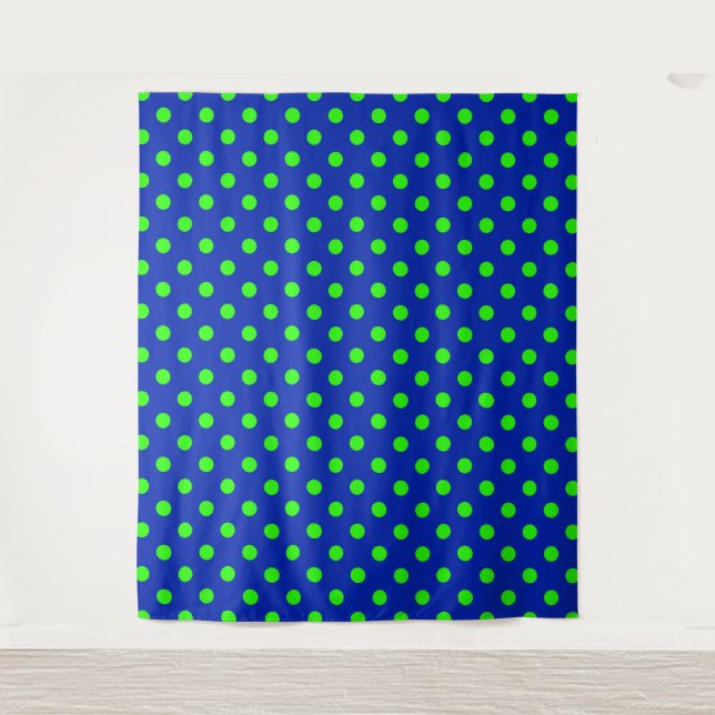 Tenture Motif de pois verts sur fond bleu (Devant)