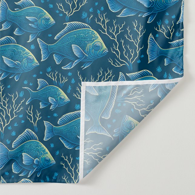 Tenture Motif de poissons bleus répétés (Détail)