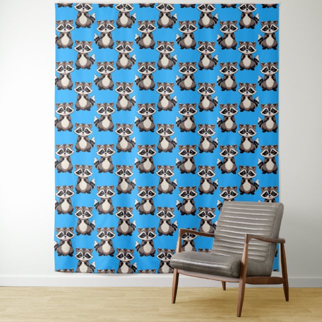 Tenture Motif de Raton laveur Bleu  (En situation)