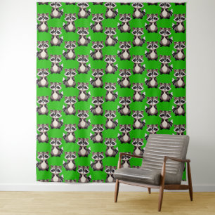 Tenture Motif de Raton Laveur Vert