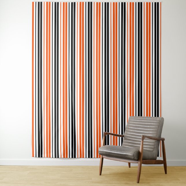 Tenture Motif de rayures orange noir blanc Design  (En situation)