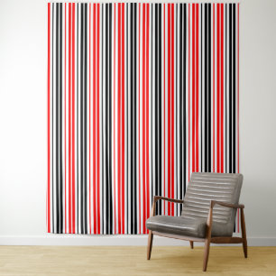 Tenture Motif de rayures rouges noires et blanches