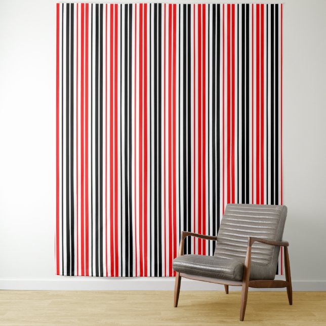 Tenture Motif de rayures rouges noires et blanches  (En situation)