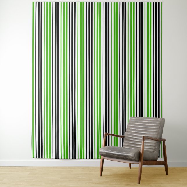 Tenture Motif de rayures vert noir blanc  (En situation)