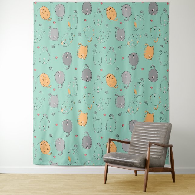 Tenture Motif de rêves de chat endormi mignon et cosy (En situation)
