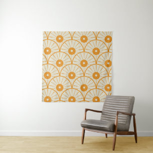 Tenture Motif de soleil abstrait Art Déco orange