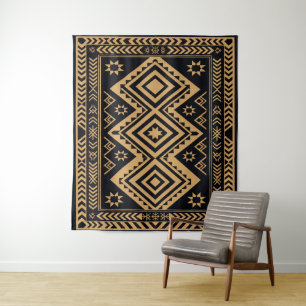 Tenture Motif de surface abstrait boho or noir