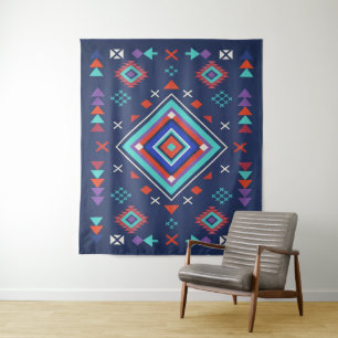 Tenture Motif de surface géométrique bohème turquoise mari