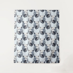 Tenture Motif de tête de loup blanc - Blanc 