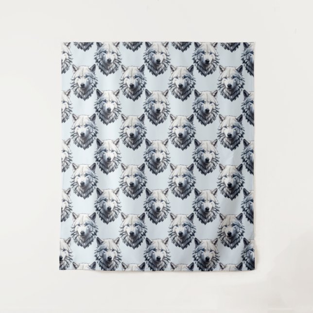 Tenture Motif de tête de loup blanc - Blanc  (Devant)