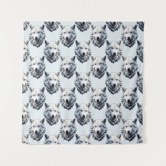 Tenture Motif de tête de loup blanc - Blanc (Devant)