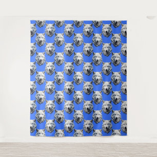 Tenture Motif de tête de loup blanc Design bleu