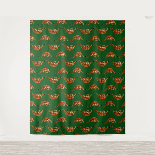 Tenture Motif de tigre avec fond vert (Devant)