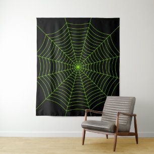 Tenture Motif de toile d'araignée verte néon noir pour Hal