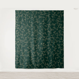 Tenture Motif de vigne botanique vert émeraude foncé et or