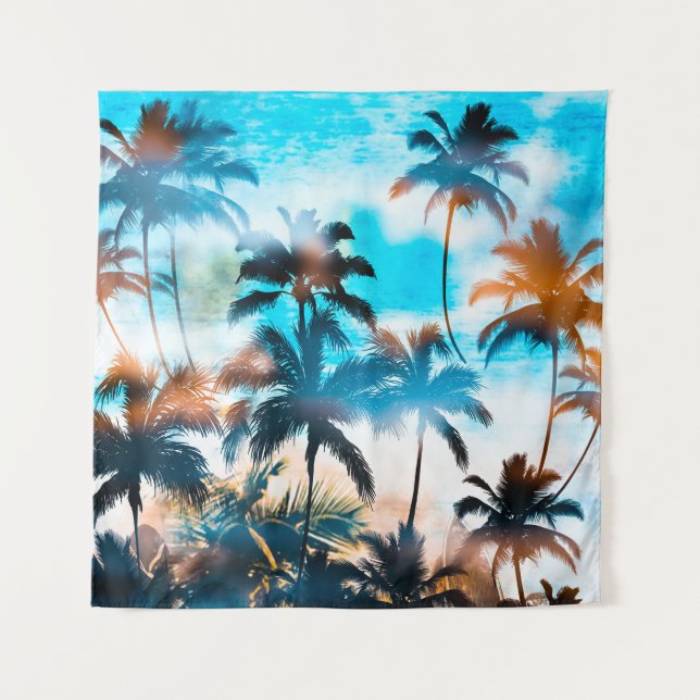 Tenture Motif d'été, arbres tropicaux, ciel. (Devant)