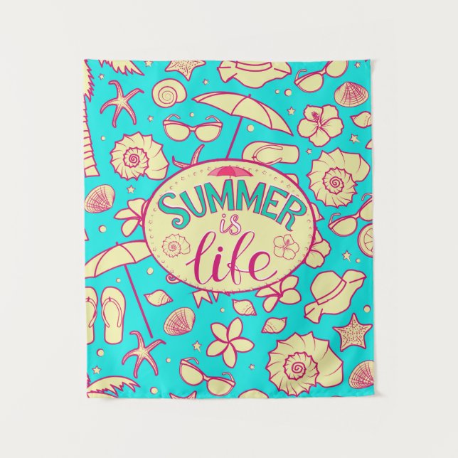 Tenture Motif d'été sur arrière - plan turquoise : paraplu (Devant)