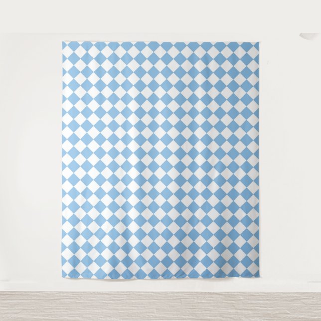 Tenture Motif diamant à carreaux bleu blanc (Devant)