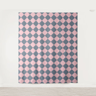 Tenture Motif diamant à carreaux rose gris 