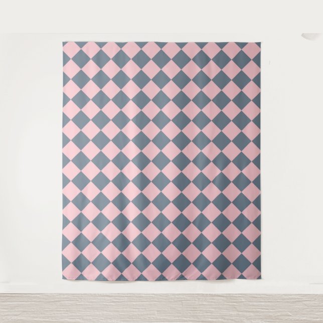 Tenture Motif diamant à carreaux rose gris  (Devant)