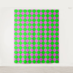 Tenture Motif diamant à carreaux rose vert 