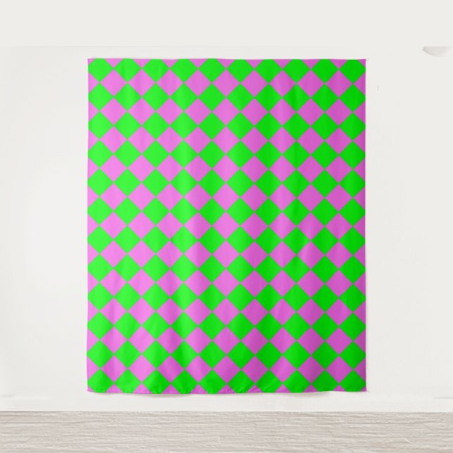 Tenture Motif diamant à carreaux rose vert  (Devant)