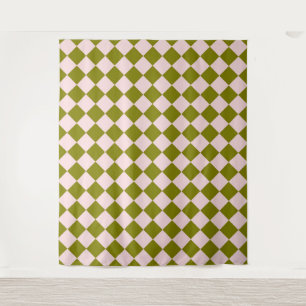 Tenture Motif diamant à carreaux rose vert 