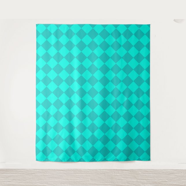 Tenture Motif diamant à carreaux sarcelle  (Devant)