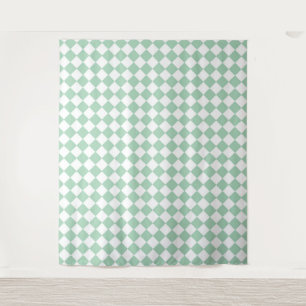 Tenture Motif diamant à carreaux vert et blanc 