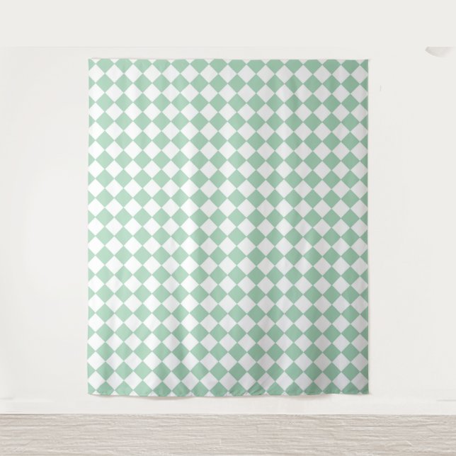 Tenture Motif diamant à carreaux vert et blanc  (Devant)