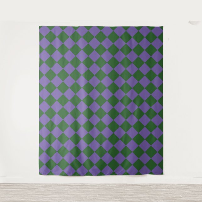 Tenture Motif diamant à carreaux violet vert  (Devant)