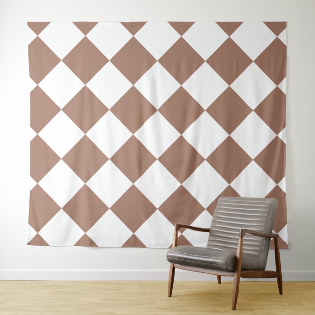 Tenture Motif diamant en blanc et Mocha Mousse (En situation (horizontale))