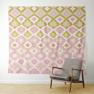 Tenture Motif diamant géométrique en rose et vert olive