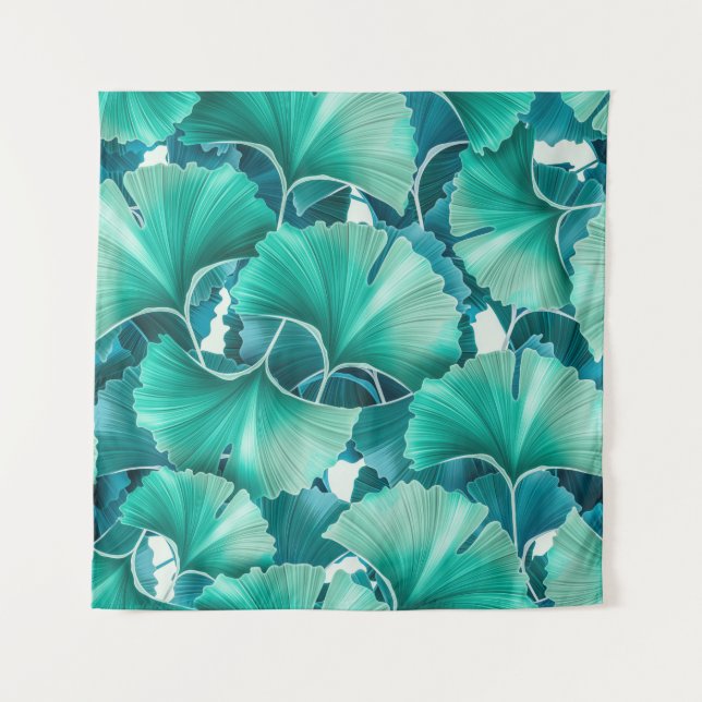 Tenture Motif d'illustration de ginkgo biloba vert (Devant)