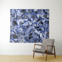 Motif d'illustration Feuilles floral bleu argent