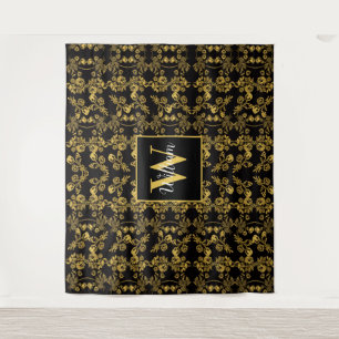 Tenture motif d'impression chic Monogram Gold Floral sur n