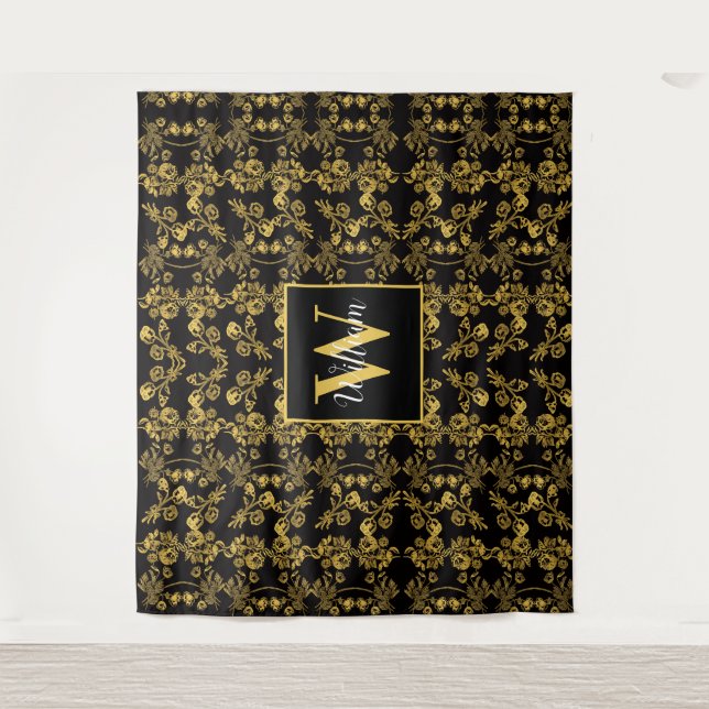 Tenture motif d'impression chic Monogram Gold Floral sur n (Devant)