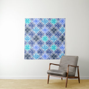 Tenture Motif en carrelage marocain peint en bleu