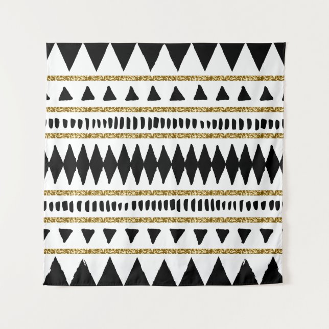 Tenture Motif ethnique Black Gold Parties scintillant (Devant)