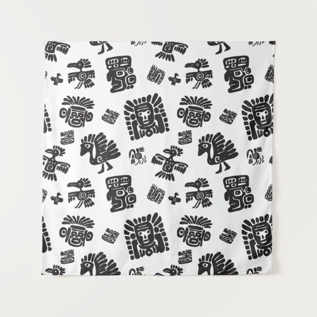 Tenture Motif ethnique noir maya (Devant)