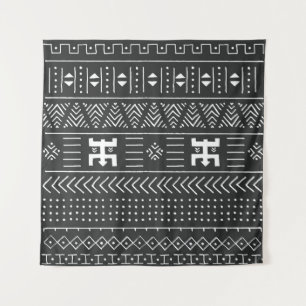 Tenture Motif ethnique tribal noir et blanc avec géométrie