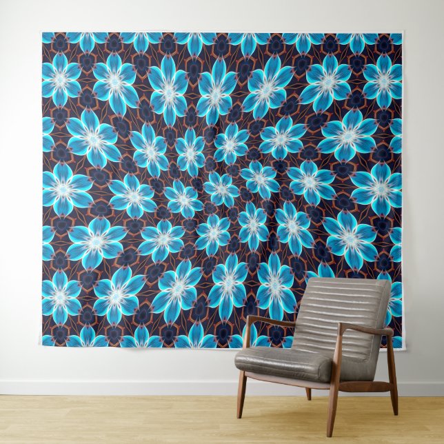 Tenture Motif Fleurs bleues Abstraites (En situation (horizontale))