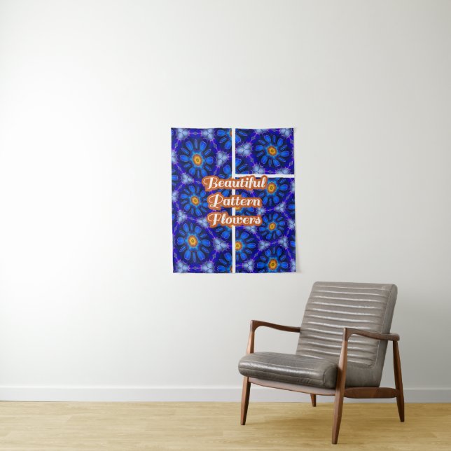 Tenture Motif Fleurs bleues Abstraites (En situation)