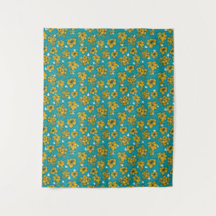 Tenture Motif Fleurs Turquoises jaunes